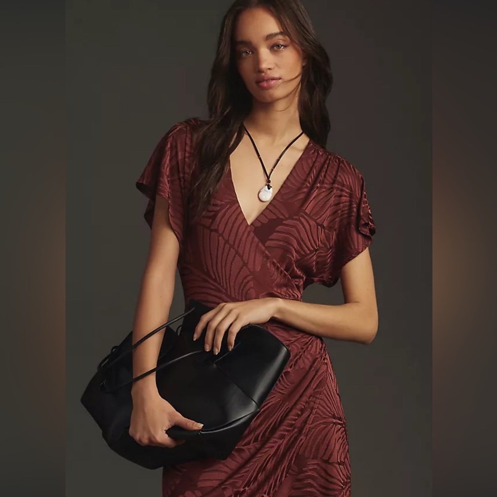 Anthropologie V-Neck Faux-Wrap Knit Mini Dress